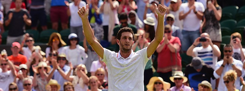 James Ward celebrating a win at Wimbledon 2015