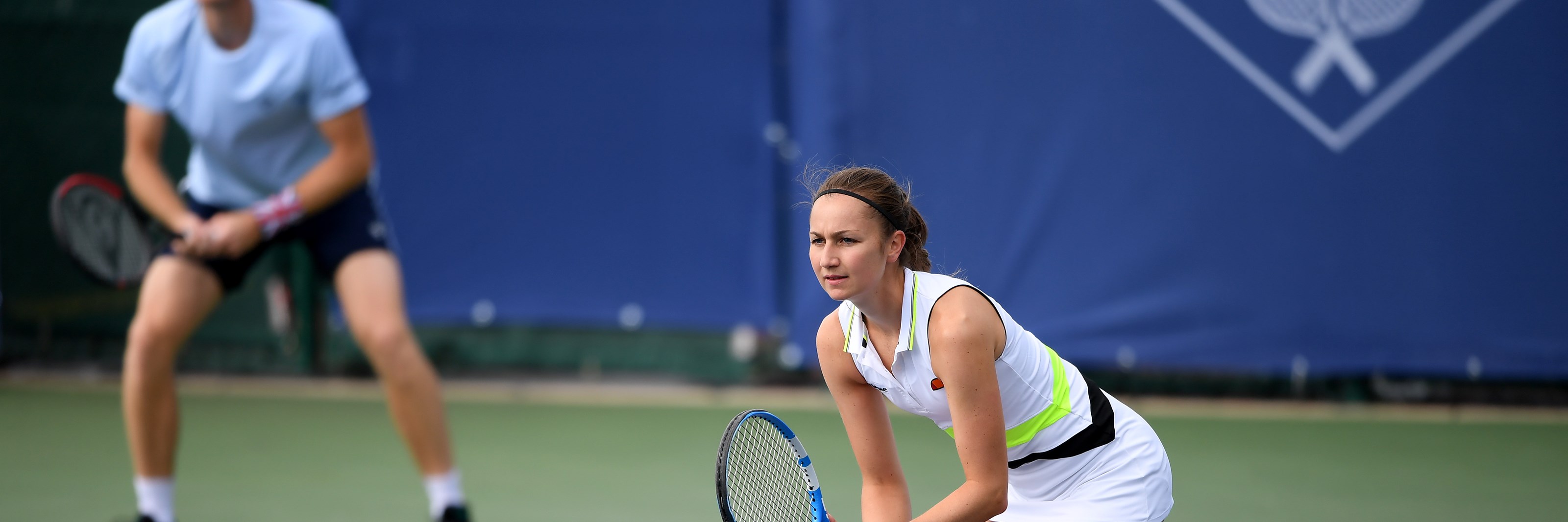 Olivia Nicholls playing with Jamie Murray against Alastair Gray and Eden Silva during day two of the St. James's Place Battle Of The Brits Team Tennis in 2020. 