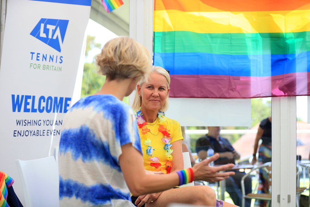  LTA's themed 'Friday Pride Day' in celebration of LGBTQ+ Pride Month on Day Seven of the Rothesay Classic Birmingham at Edgbaston Priory Club on June 17, 2022 in Birmingham
