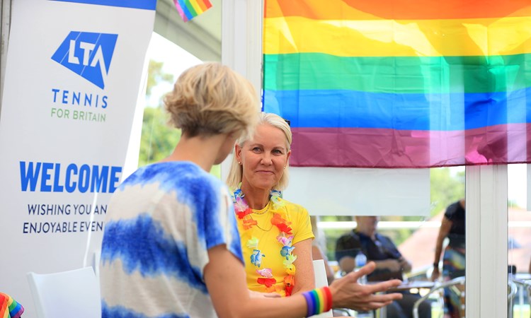  LTA's themed 'Friday Pride Day' in celebration of LGBTQ+ Pride Month on Day Seven of the Rothesay Classic Birmingham at Edgbaston Priory Club on June 17, 2022 in Birmingham