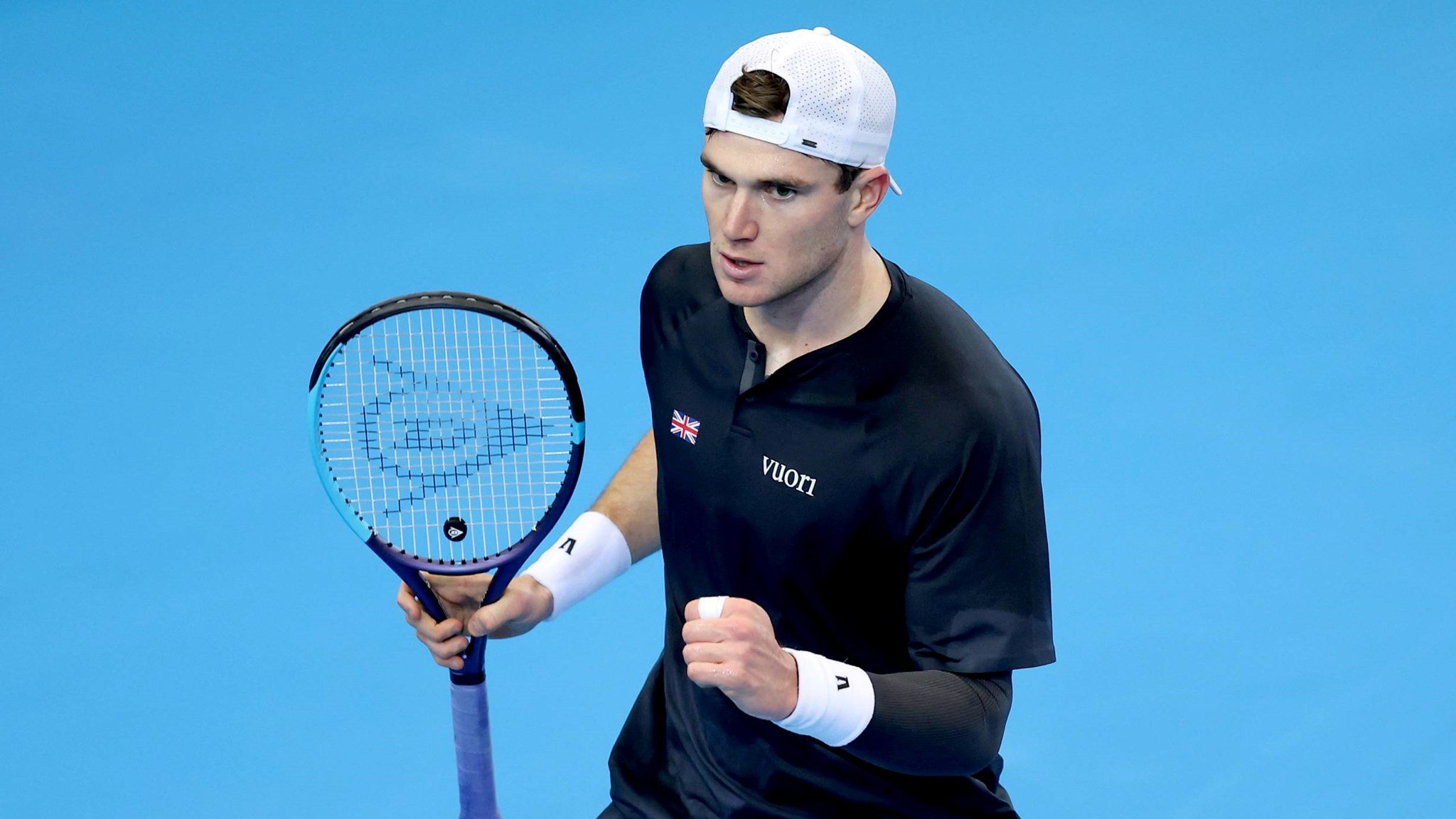 Jack Draper celebrates winning a point at the Davis Cup against Norway