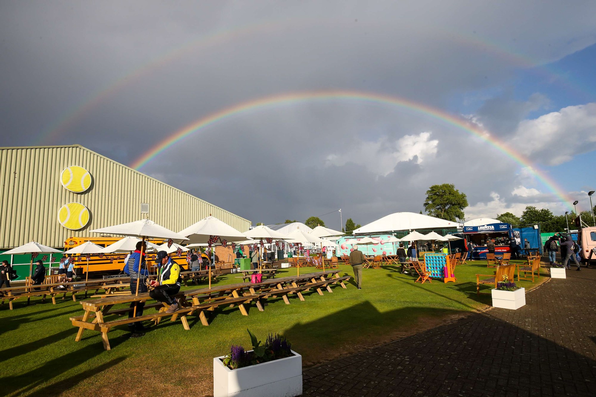 A rainbow appears during the Rothesay Open Nottingham at Nottingham Tennis Centre on June 8, 2022 in Nottingham, England.