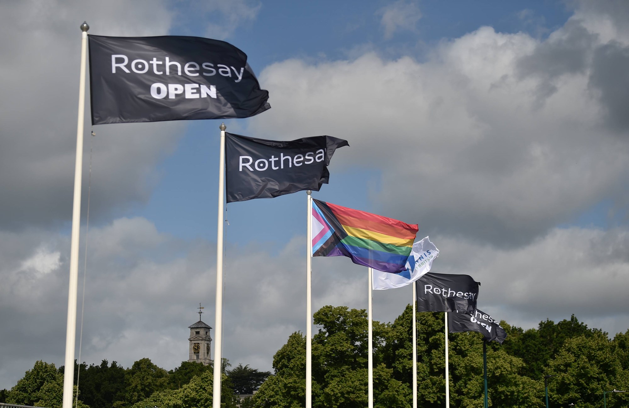 Detail view of the Rothesay and Rainbow flag during day seven of the Rothesay Open at Nottingham Tennis Centre on June 10, 2022 in Nottingham, England.