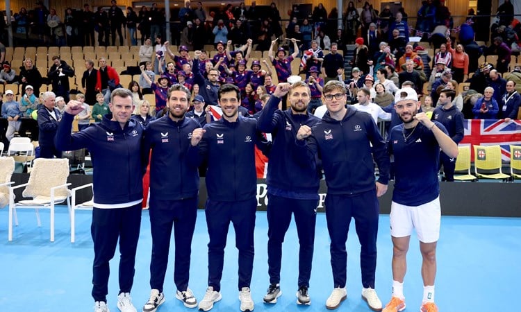 Great Britain Davis Cup team celebrate a 4-0 win over Norway