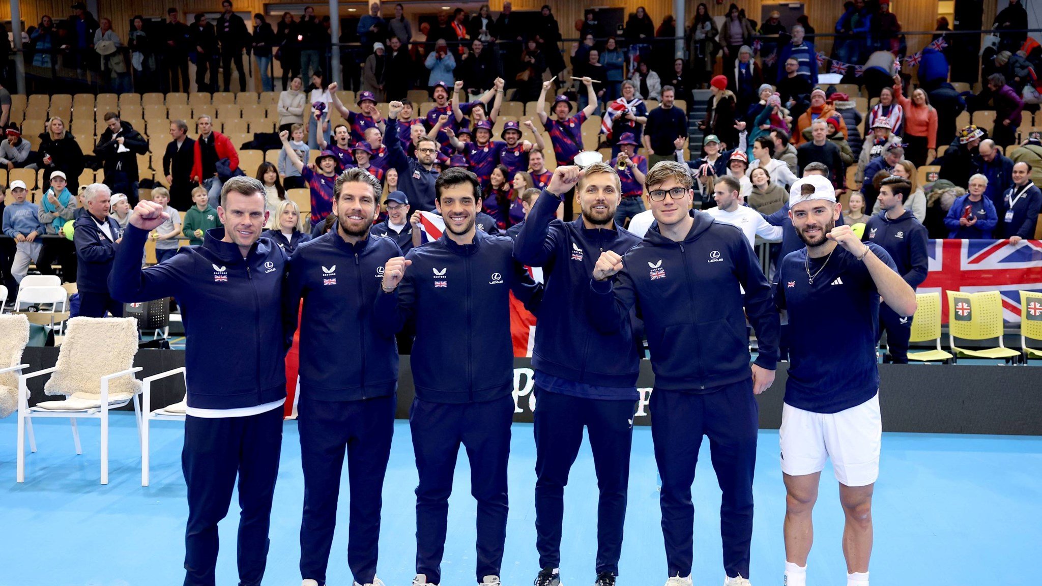 Great Britain Davis Cup team celebrate a 4-0 win over Norway
