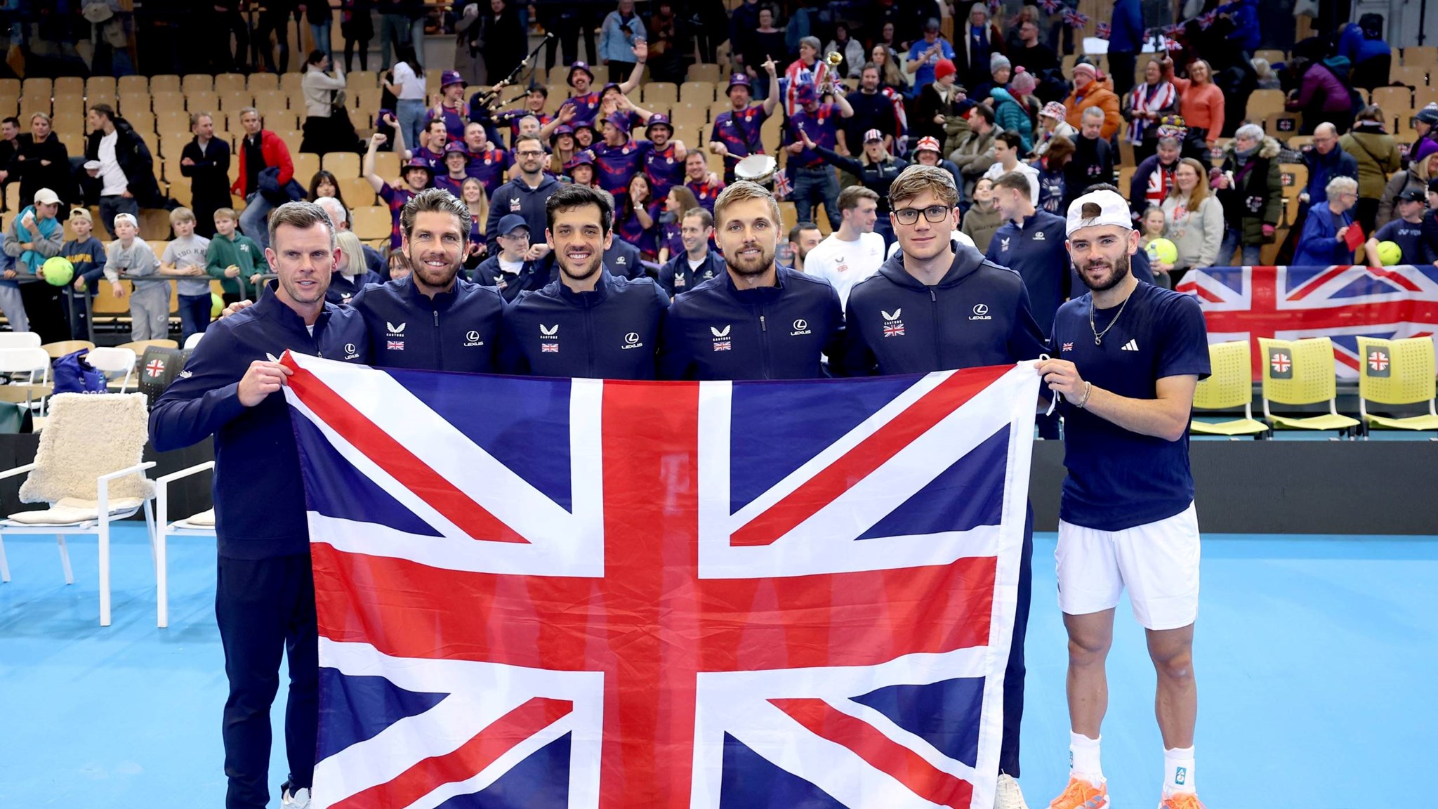 Great Britain Davis Cup team celebrate a 4-0 win over Norway