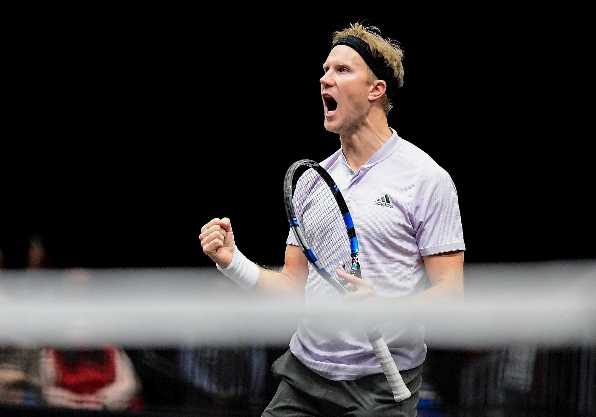 Dominic Inglot celebrates winning Men's Double's final match against Steve Johnson and Reilly Opelka 2020 NY Open