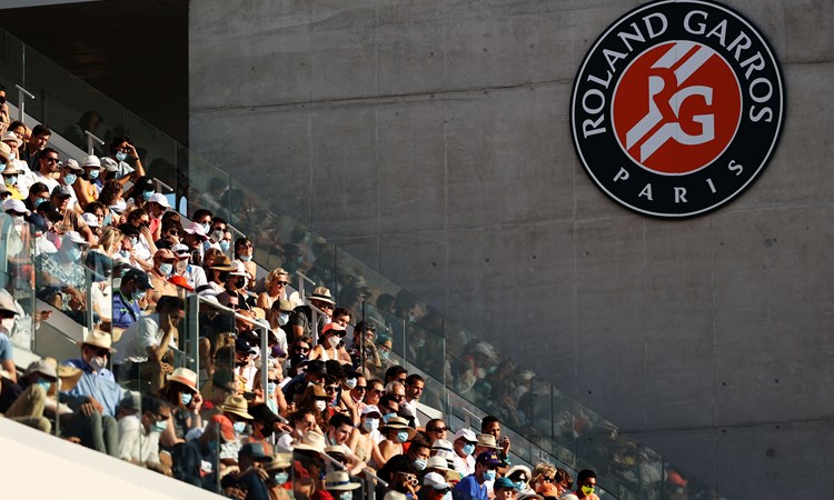 Spectators watch on during the Men's Doubles Final of the 2021 French Open at Roland Garros