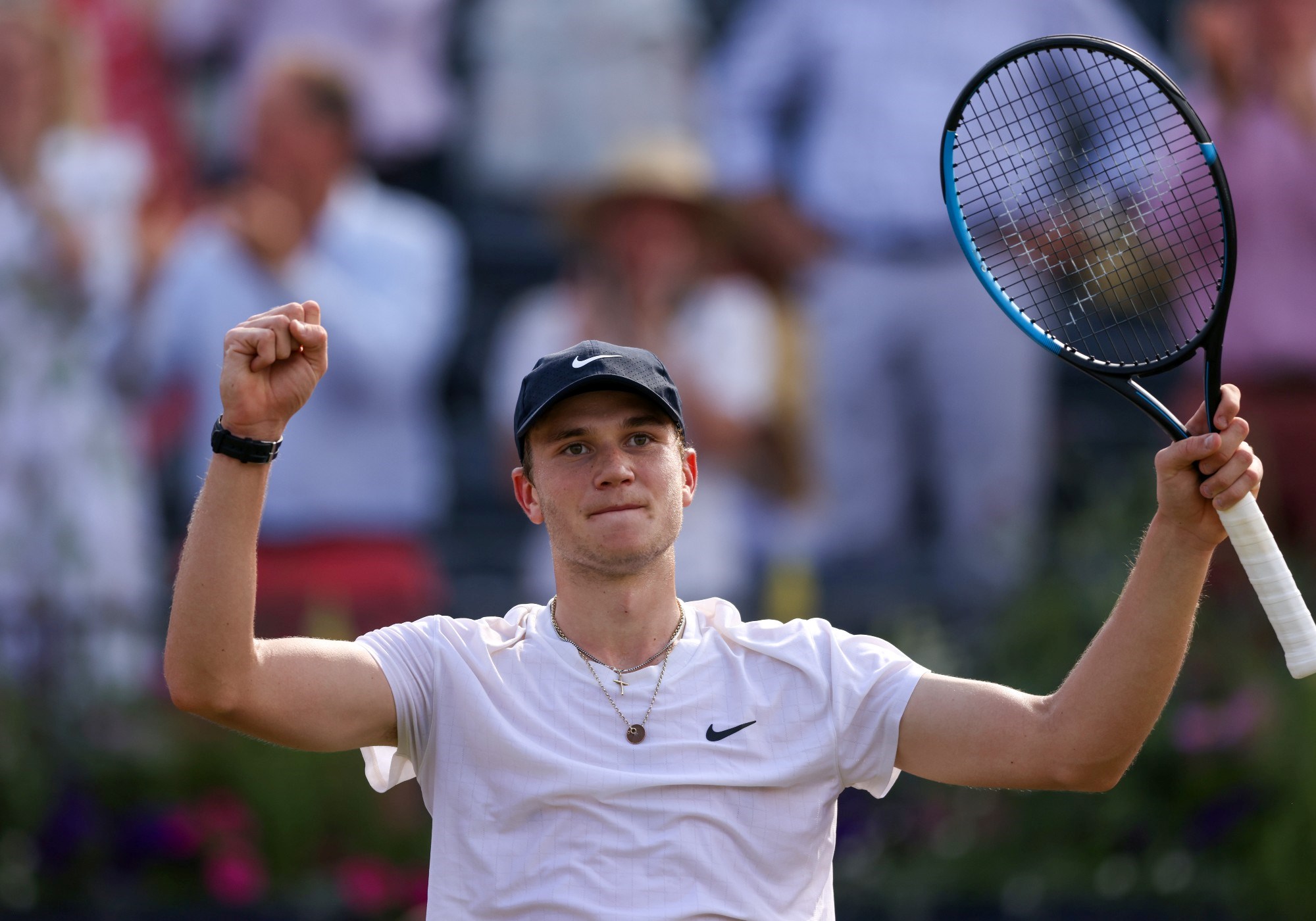 Jack Draper celebrating a win at Wimbledon 2021