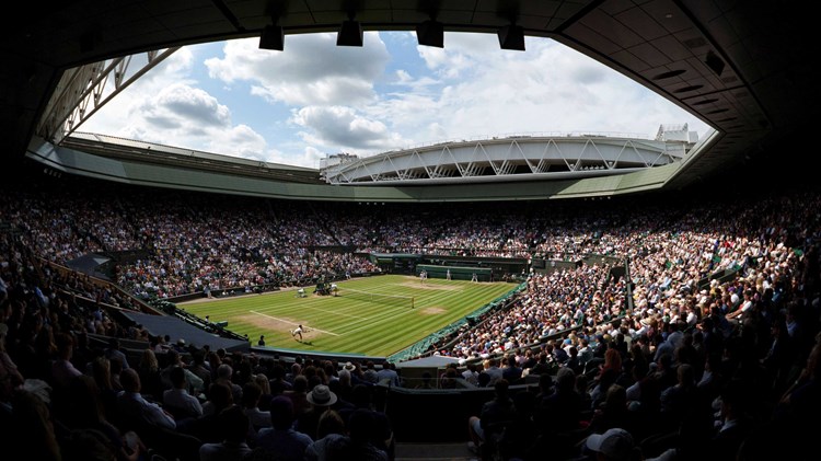 View of Wimbledon Centre Court with a full stadium of fans