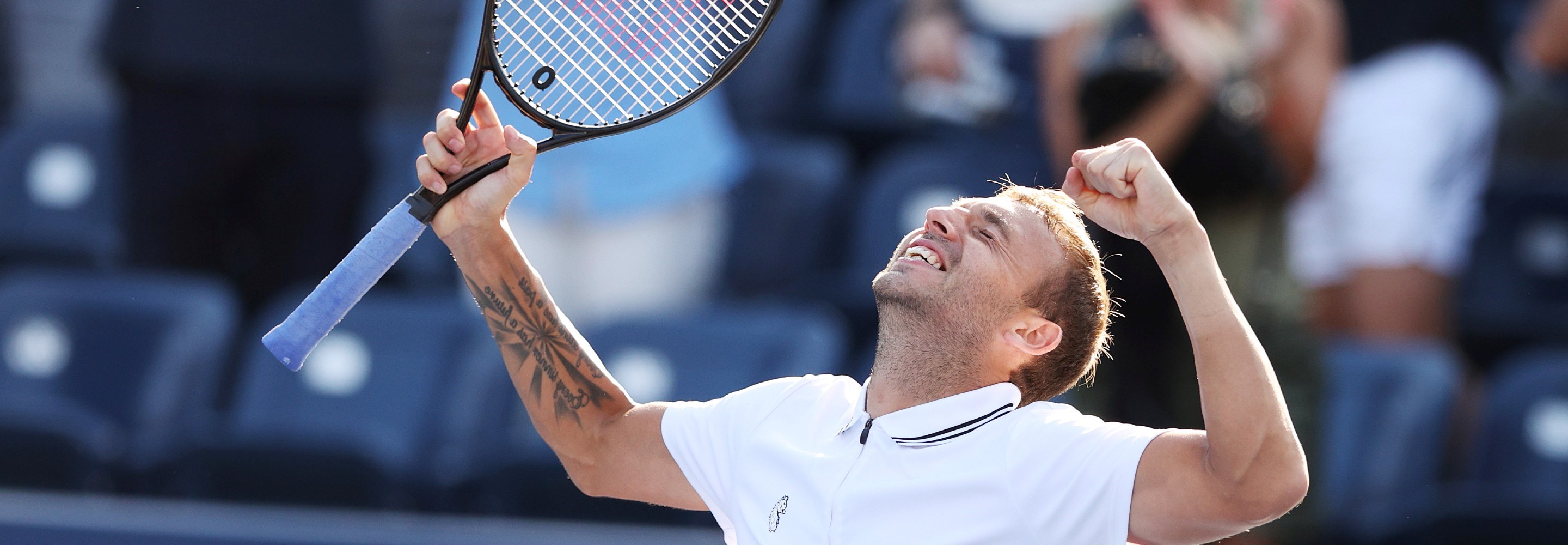 Daniel Evans celebrates after defeating Alexei Popyrin during his Men's Singles third round match at the 2021 US Open