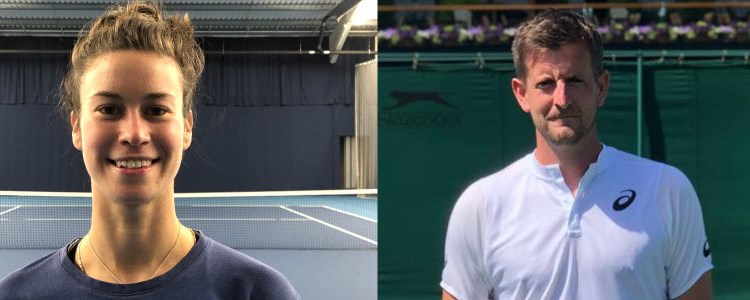 Coach Evie Williams and Coach Adam Lownbrough both standing on tennis courts