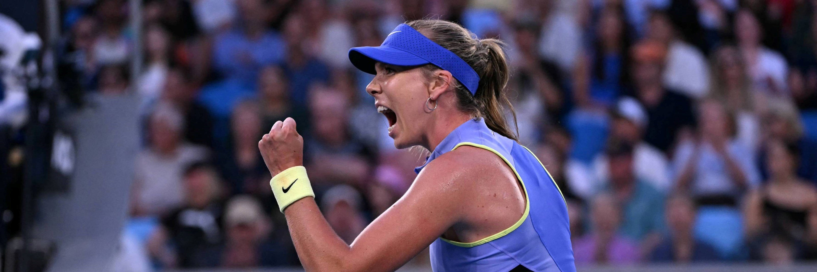 Katie Boulter celebrates winning a point at the Australian Open
