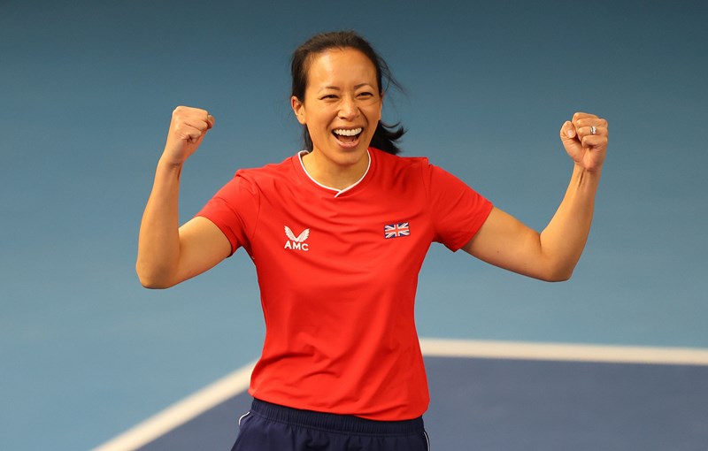 Anne Keothavong cheering at the Billie Jean King Cup