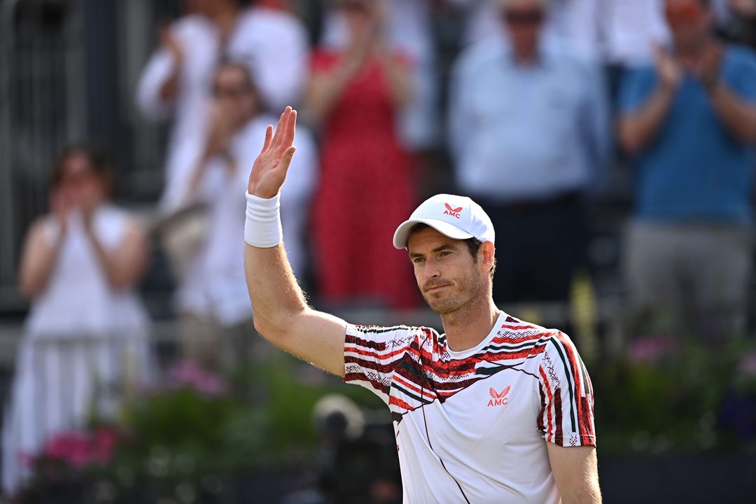 Andy Murray celebrates winning his First Round match against Benoît Paire during Day 2 of the 2021 cinch Championships