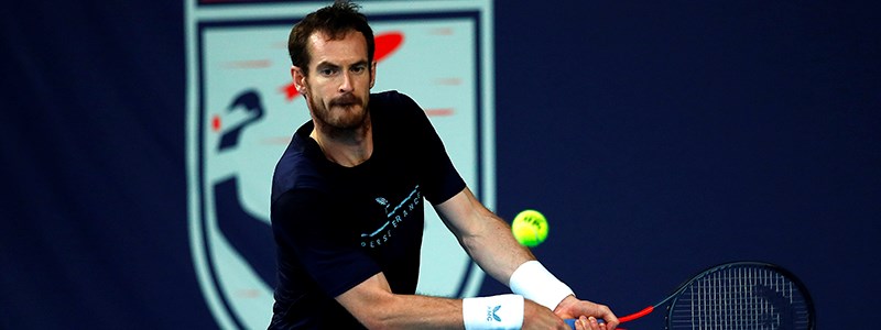 Andy Murray playing a double handed backhand at the Battle of the Brits