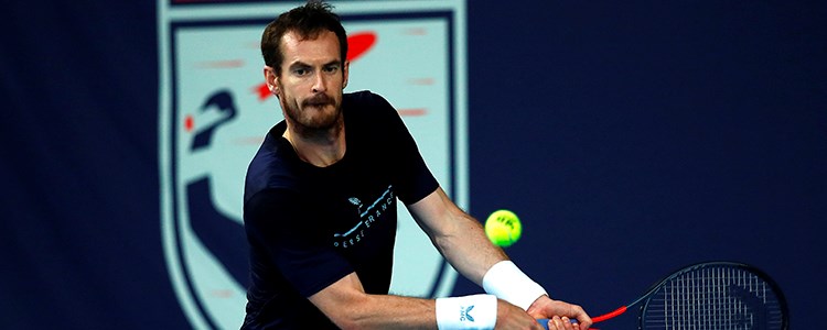 Andy Murray playing a double handed backhand at the Battle of the Brits