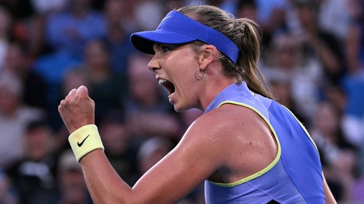 Katie Boulter gives a fist pump and a roar in her opening round match at the 2026 Australian Open