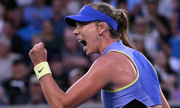 Katie Boulter gives a fist pump and a roar in her opening round match at the 2026 Australian Open