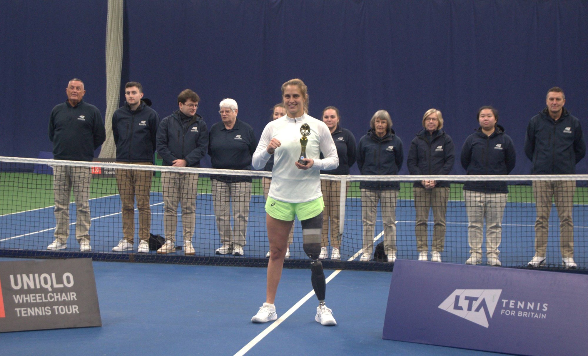 Pauline Deroulede with the Bolton Indoor International title