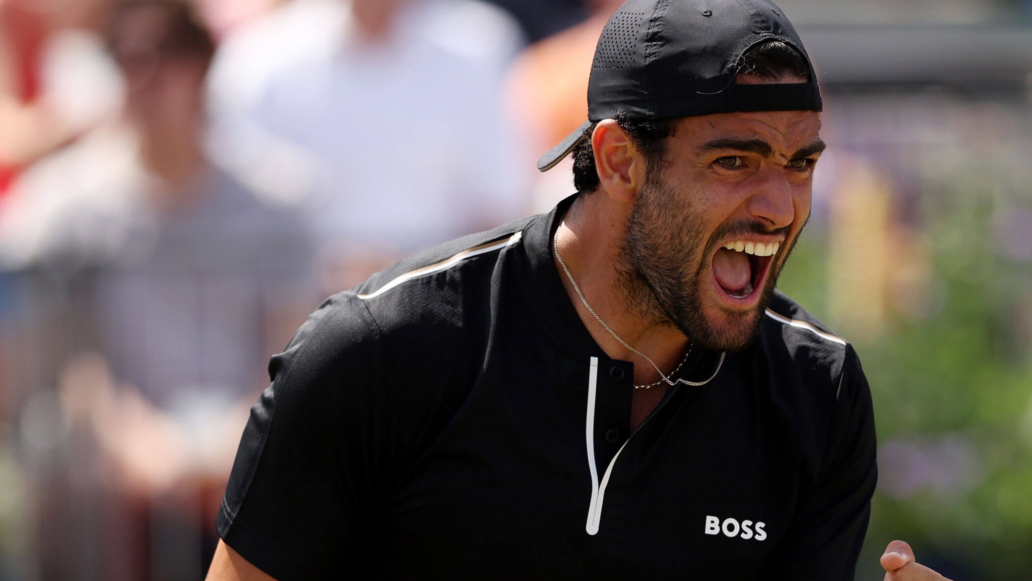 Matteo Berrettini celebrates a point at the cinch Championships in 2022
