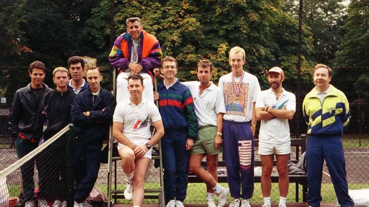 The Croydon Area Gay Society (CAGS) Tennis Group playing a fundraising event called the ACE trophy for the AIDS Care Education Project (ACE) in 1991 . 
