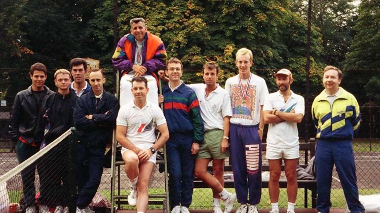 The Croydon Area Gay Society (CAGS) Tennis Group playing a fundraising event called the ACE trophy for the AIDS Care Education Project (ACE) in 1991 . 