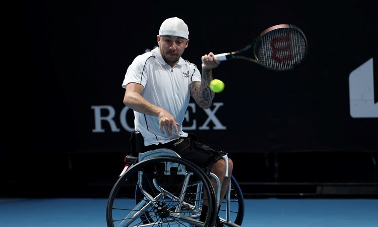 Andy Lapthorne hitting a forehand at the Australian Open 2023