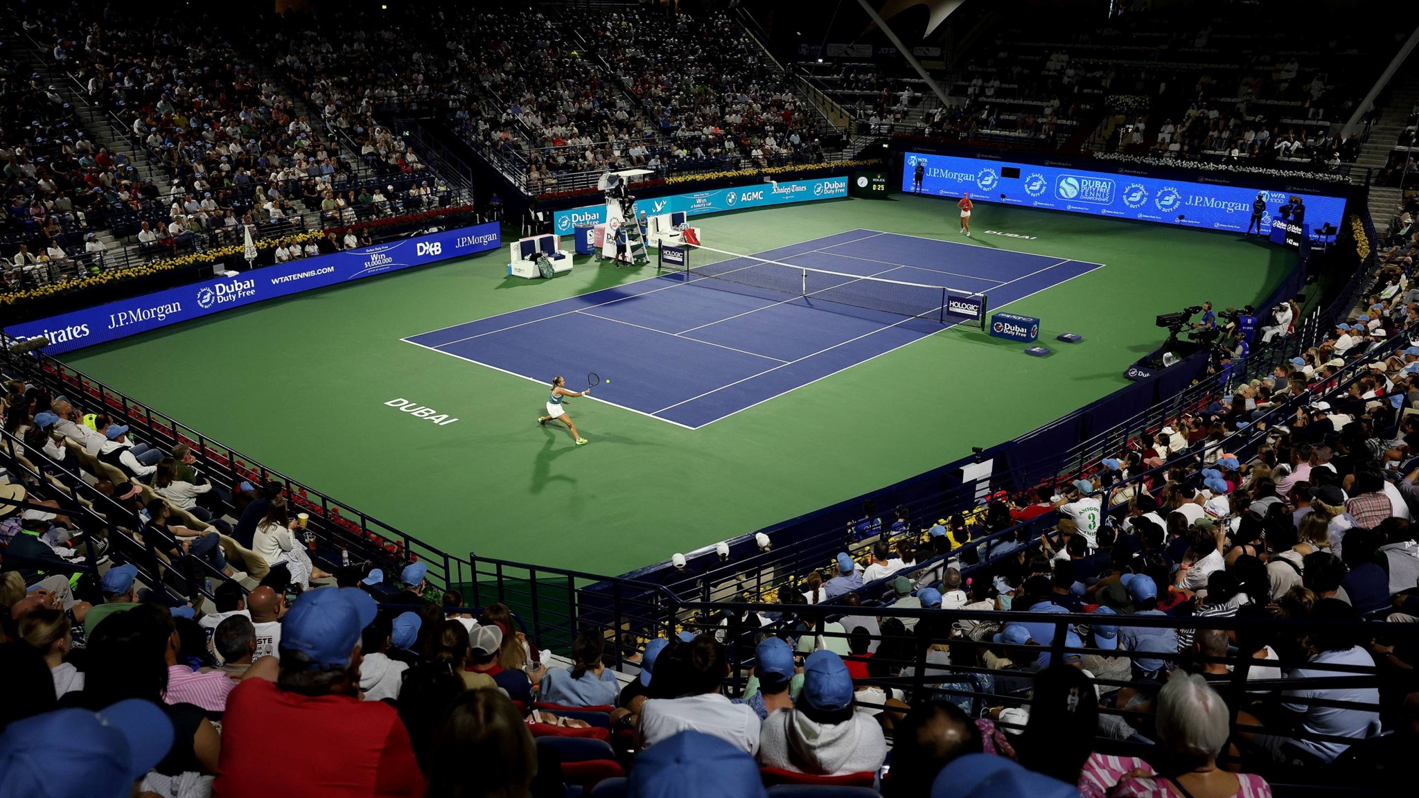 A view of a match on centre court at the Dubai Duty Free Tennis Championships