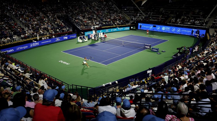 A view of a match on centre court at the Dubai Duty Free Tennis Championships