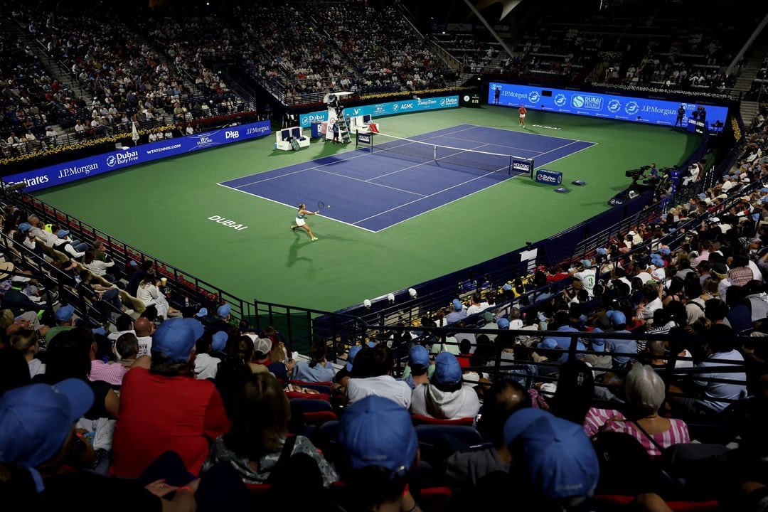 A view of a match on centre court at the Dubai Duty Free Tennis Championships