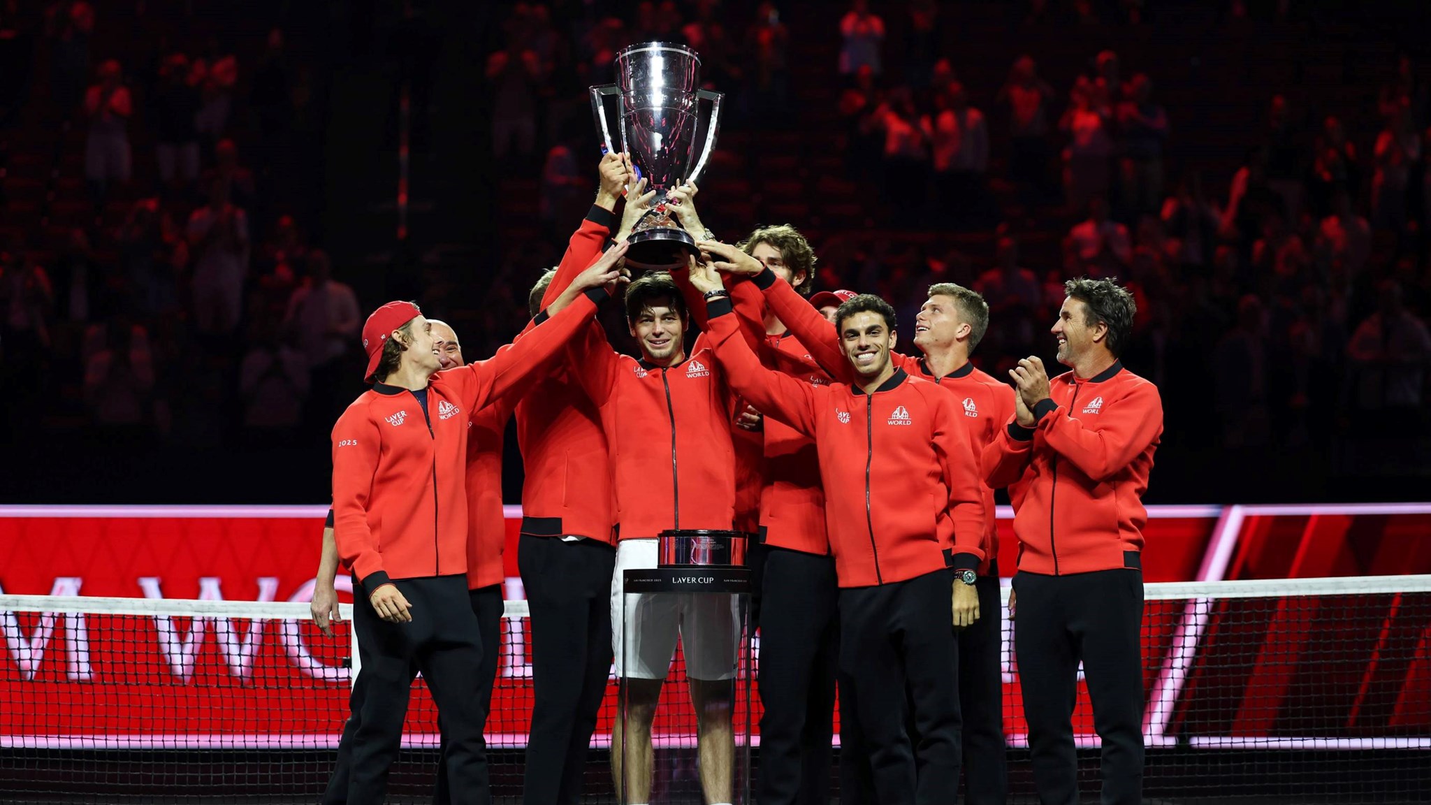 Team World lifting the 2025 Laver Cup title