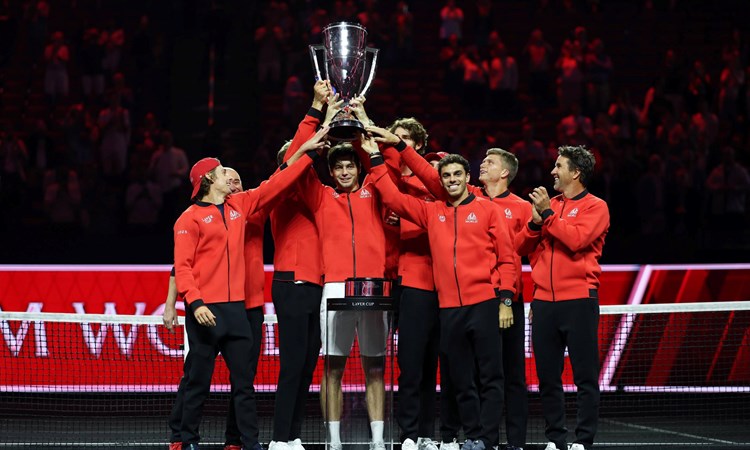 Team World lifting the 2025 Laver Cup title