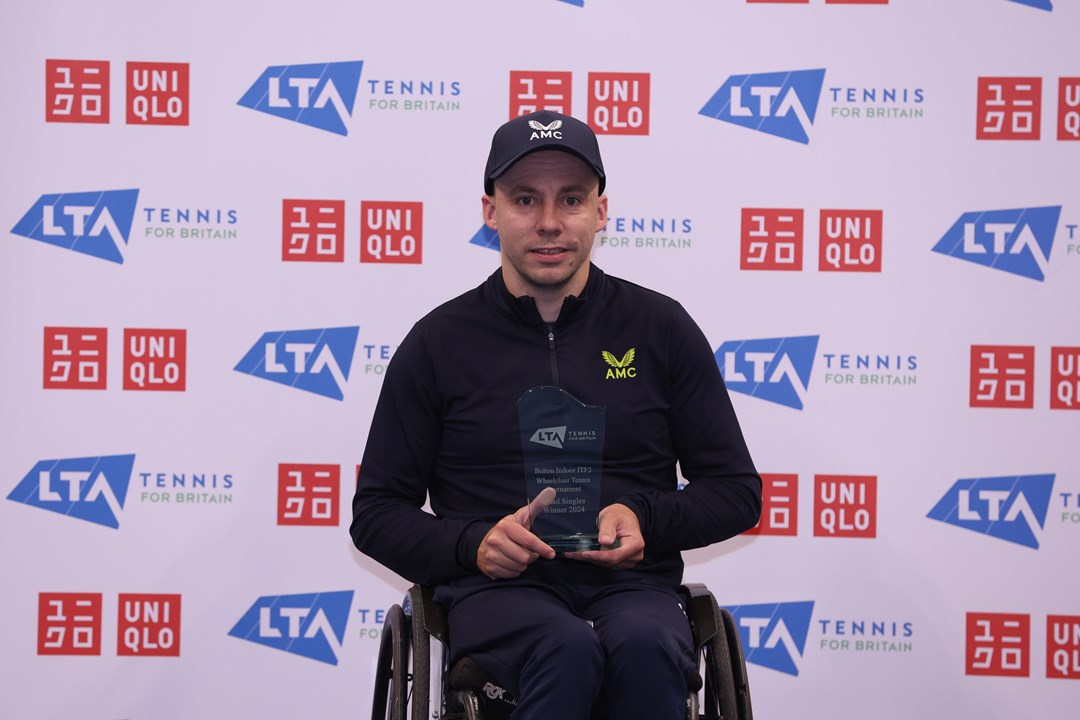 Andy Lapthorne holding the Bolton Indoor ITF 2 singles title