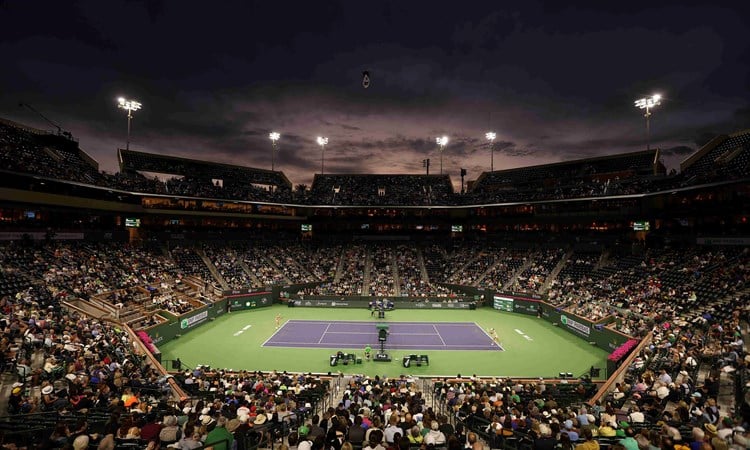 General view of Indian Wells at night with a packed crowd