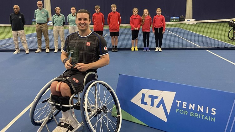 Gordon Reid holding the Bolton Indoor ITF2 singles title