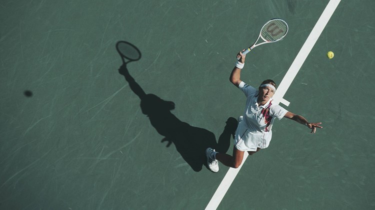 Steffi Graf hitting a serve at the US Open