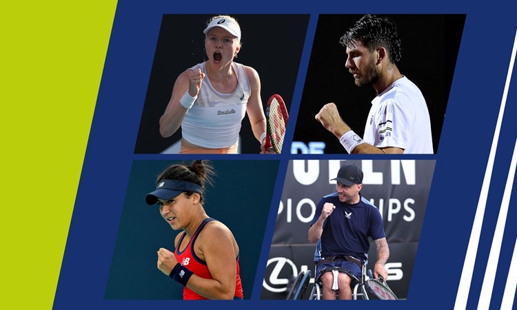 February Player of the Month Nominees Harriet Dart, Cam Norrie, Heather Watson and Andy Lapthorne in an image collage