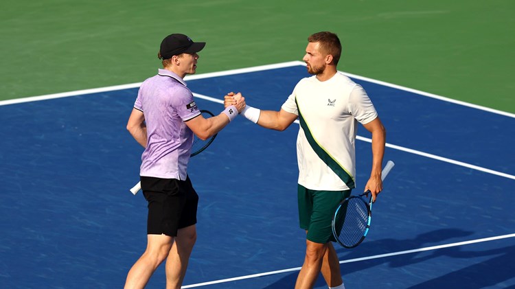 Lloyd Glasspool and Harri Heliovaara high five at the Dubai Duty Free Championships