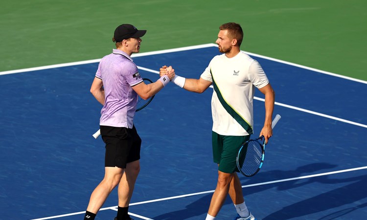 Lloyd Glasspool and Harri Heliovaara high five at the Dubai Duty Free Championships