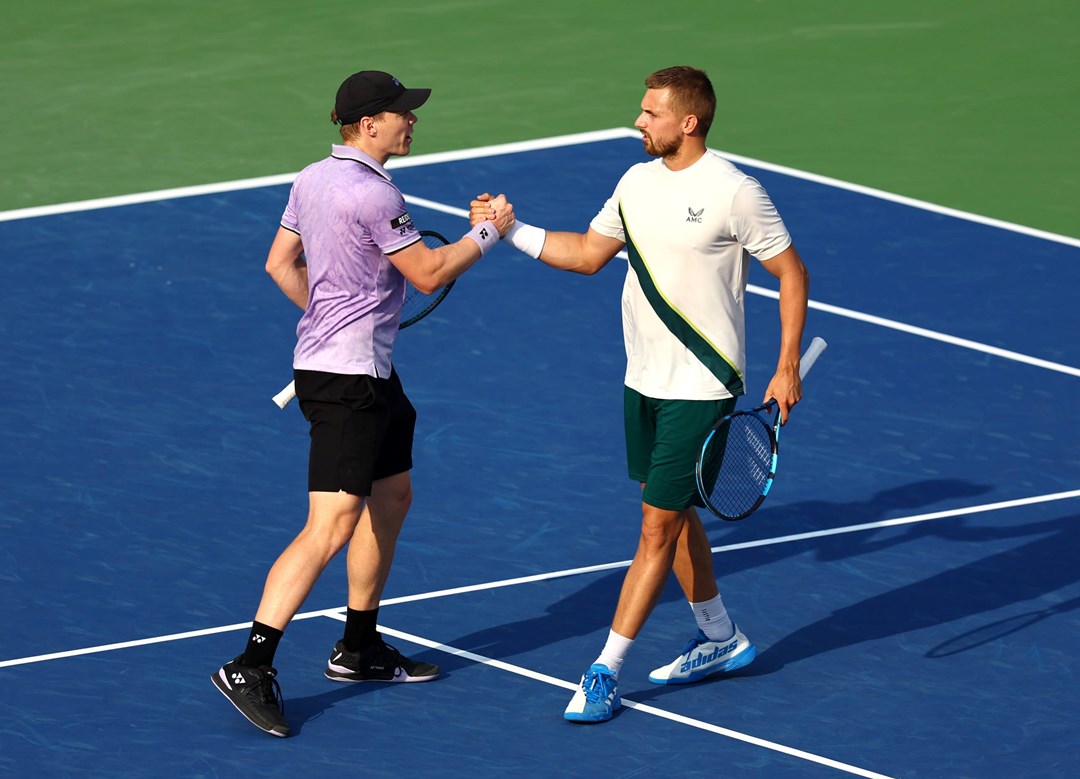 Lloyd Glasspool and Harri Heliovaara high five at the Dubai Duty Free Championships