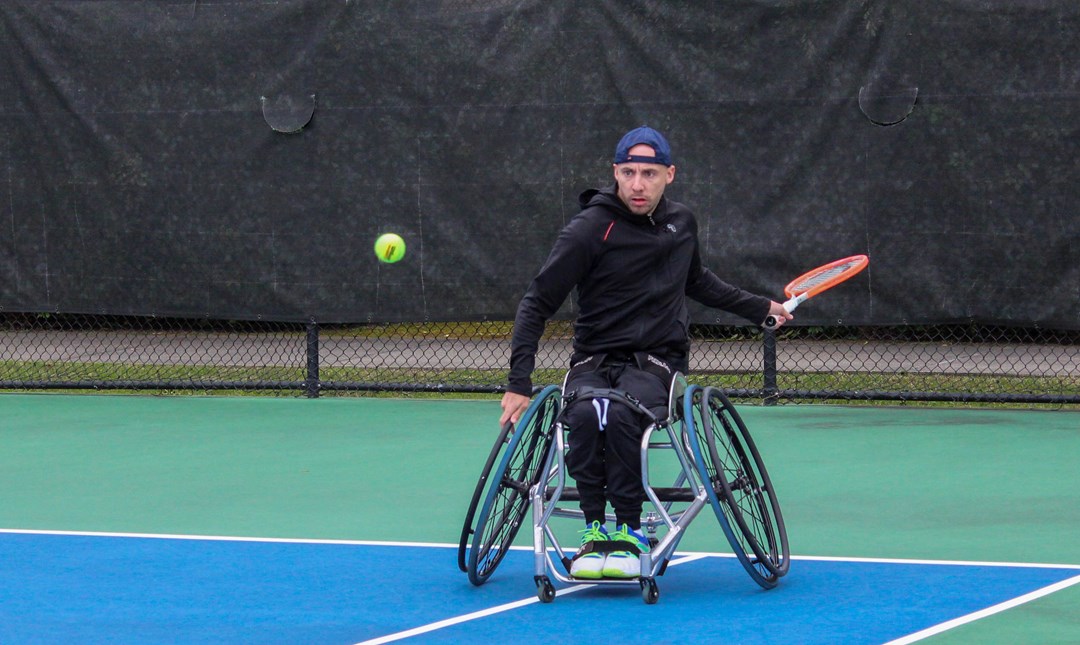 Britain's Andy Lapthorne hitting a forehand at the 2022 Cajun Classic