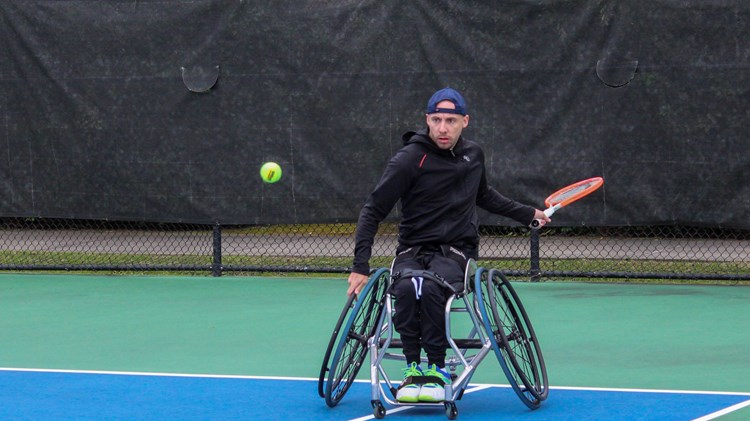 Britain's Andy Lapthorne hitting a forehand at the 2022 Cajun Classic