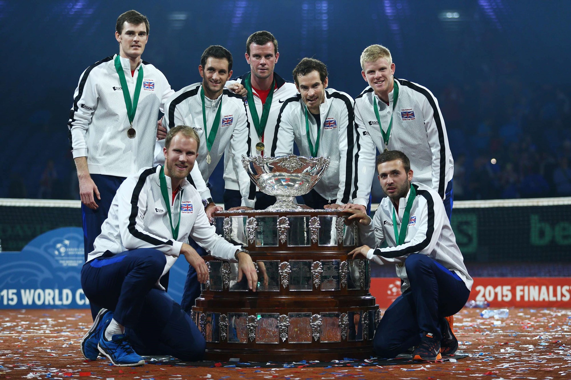 The 2015 Great Britain Davis Cup team with the trophy 