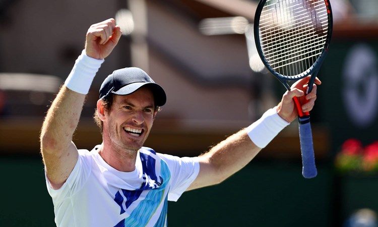 Andy Murray celebrating his 700th career win at Indian Wells 2022
