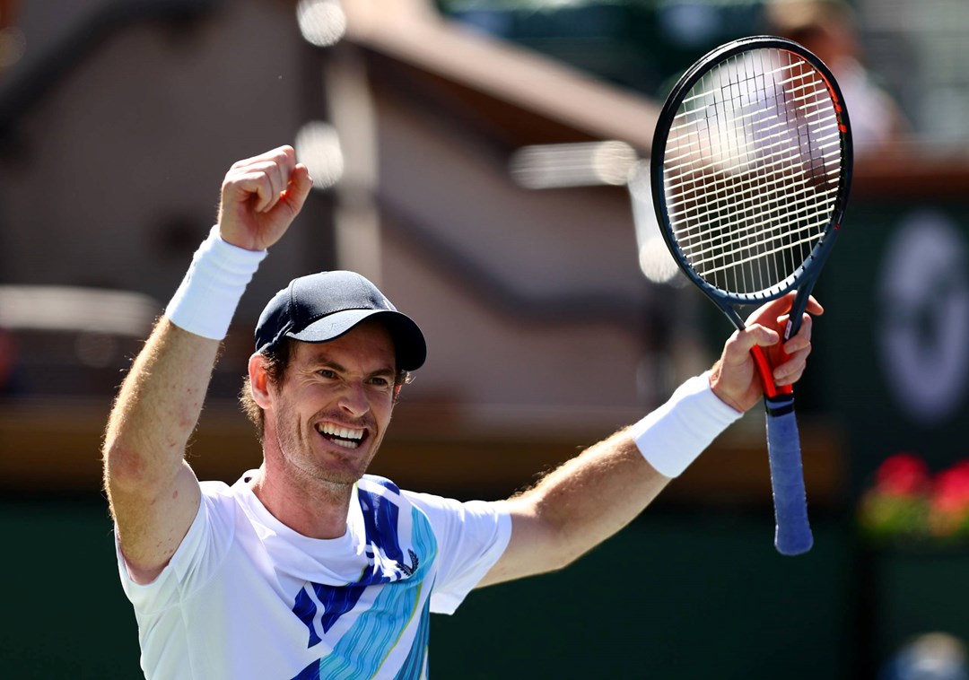 Andy Murray celebrating his 700th career win at Indian Wells 2022