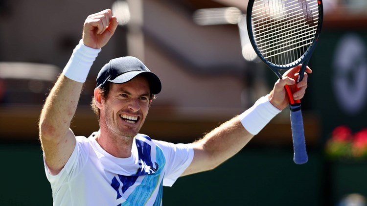 Andy Murray celebrating his 700th career win at Indian Wells 2022