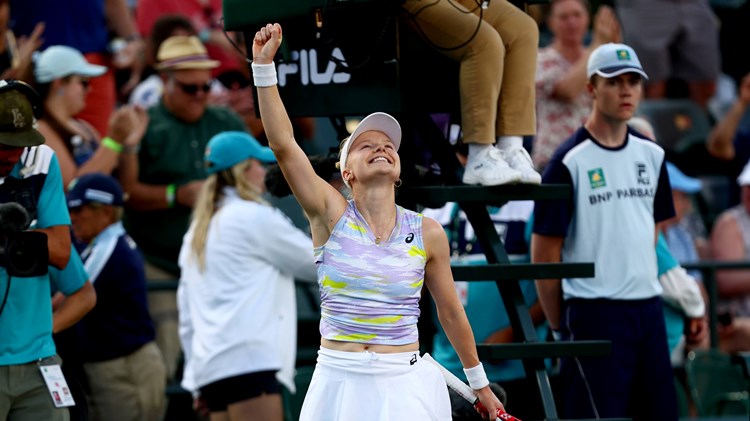 Harriet Dart celebrates reaching the fourth round at Indian Wells for the first time