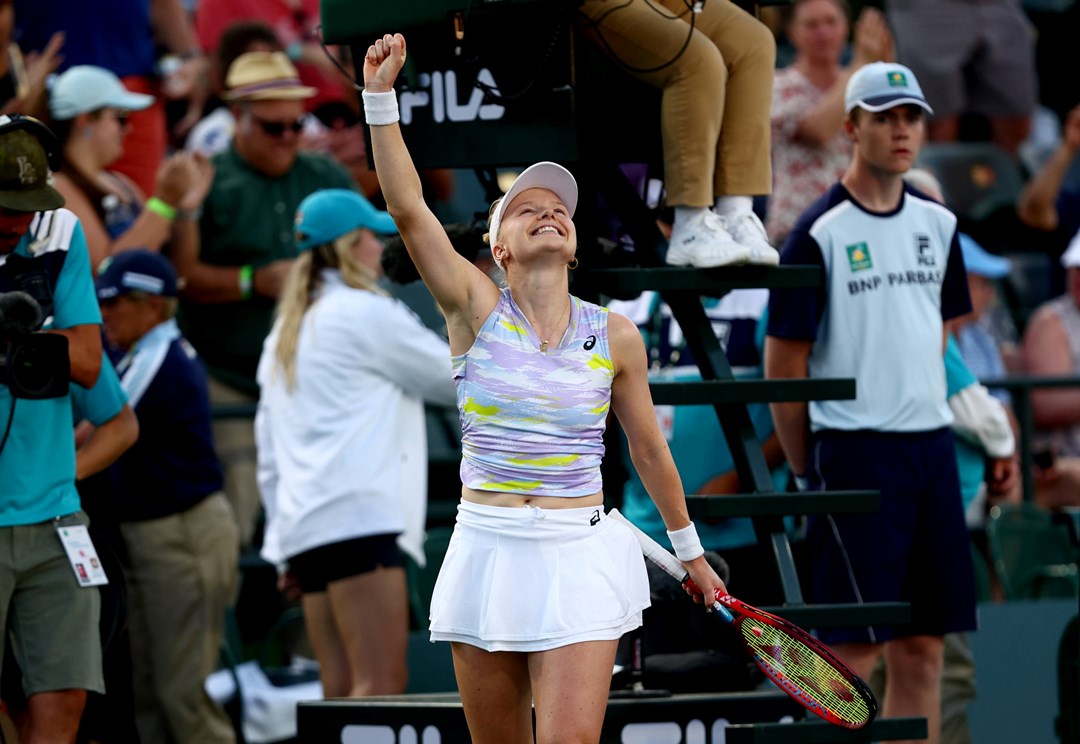 Harriet Dart celebrates reaching the fourth round at Indian Wells for the first time