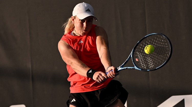 Sonay Kartal connects on a backhand on her main draw debut at the Australian Open